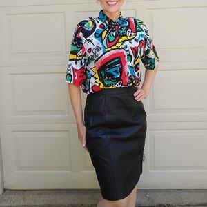 nwt TERRY LEWIS black leather pencil skirt 6 8